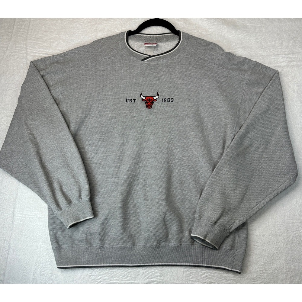 Vintage Champion Chicago Bulls Sweatshirt Mens XL Grey Waffle Knit